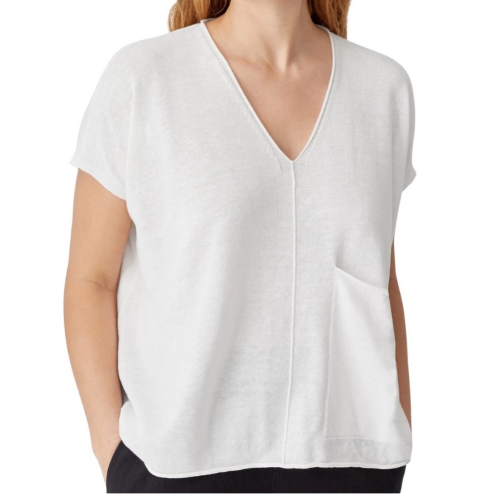 EILEEN FISHER Short Sleeve Organic Linen & Cotton Boxy white Top Size Medium - Picture 2 of 9